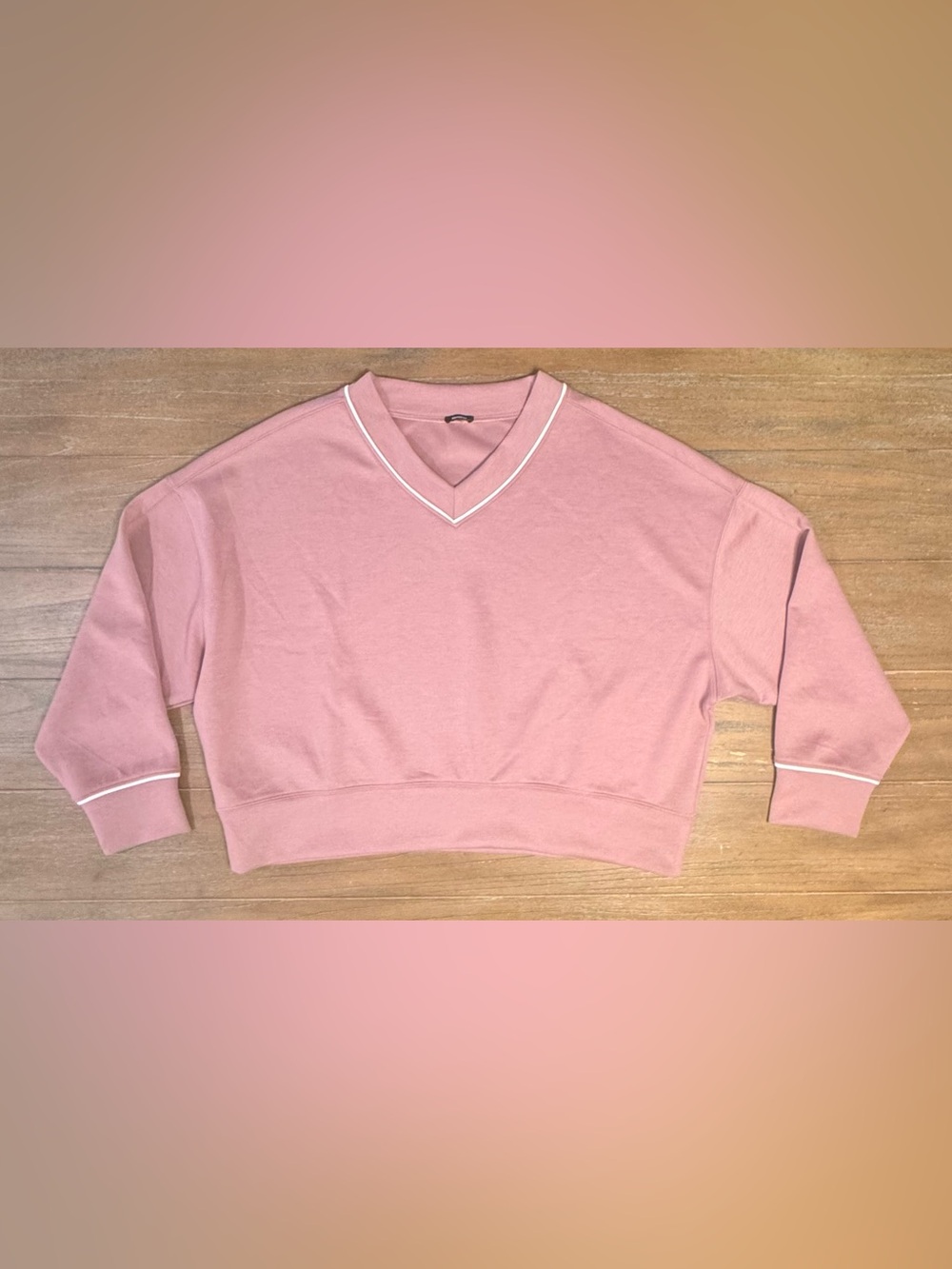 Express Pink V-Neck Sweater with White Trim